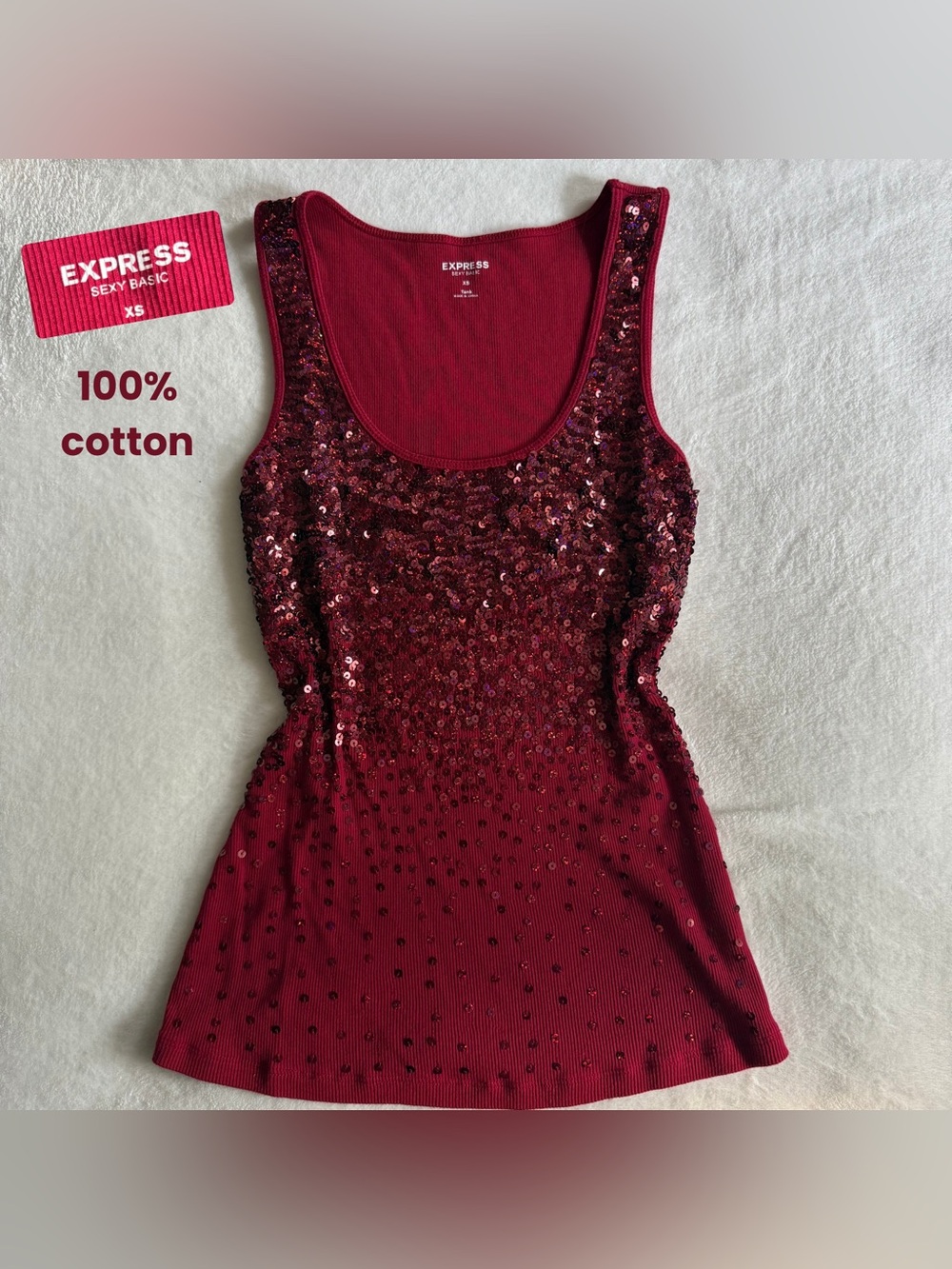 Express Maroon Sequin Scoop Neck Tank